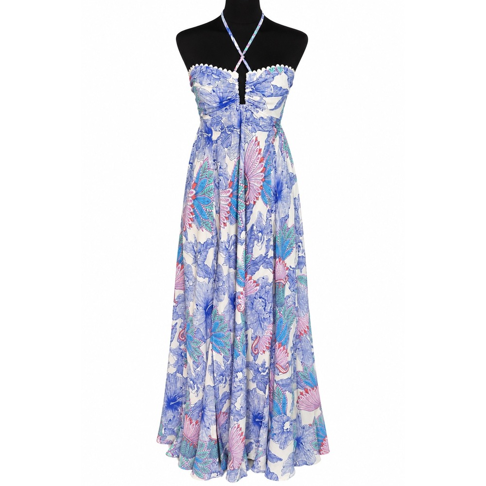Poupette St Barth Maxi Dress M Floral Halter Wedding Guest Resort Boho Open Back